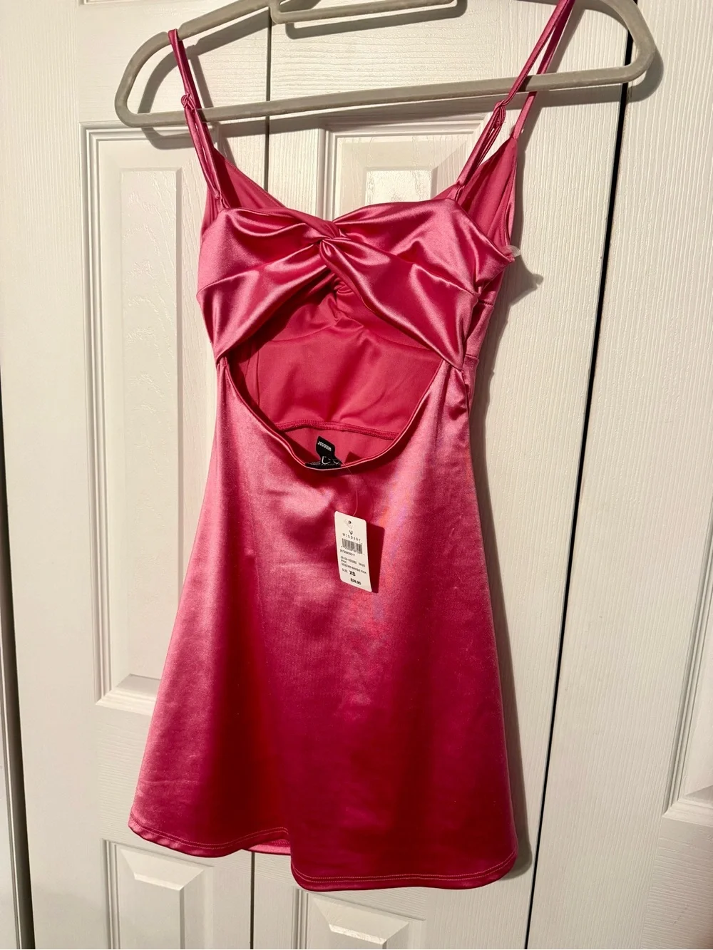 Pink Satin Twist-Front Spaghetti Strap Mini Dress- NEW WITH TAGS